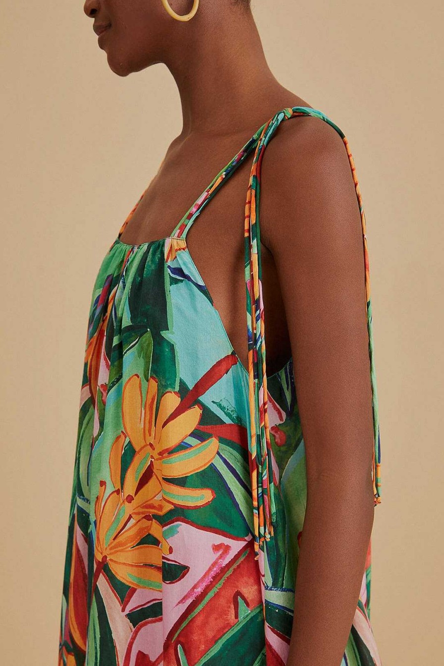 Dresses FARM Rio | Multicolor Banana Foliage Sleeveless Midi Dress