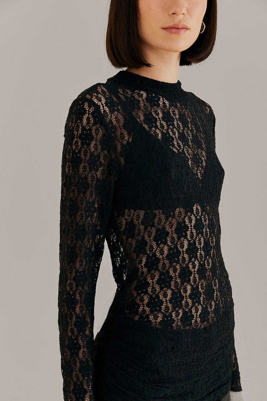 Tops, Shirts & Blouses FARM Rio | Black Lace Long Sleeve Blouse