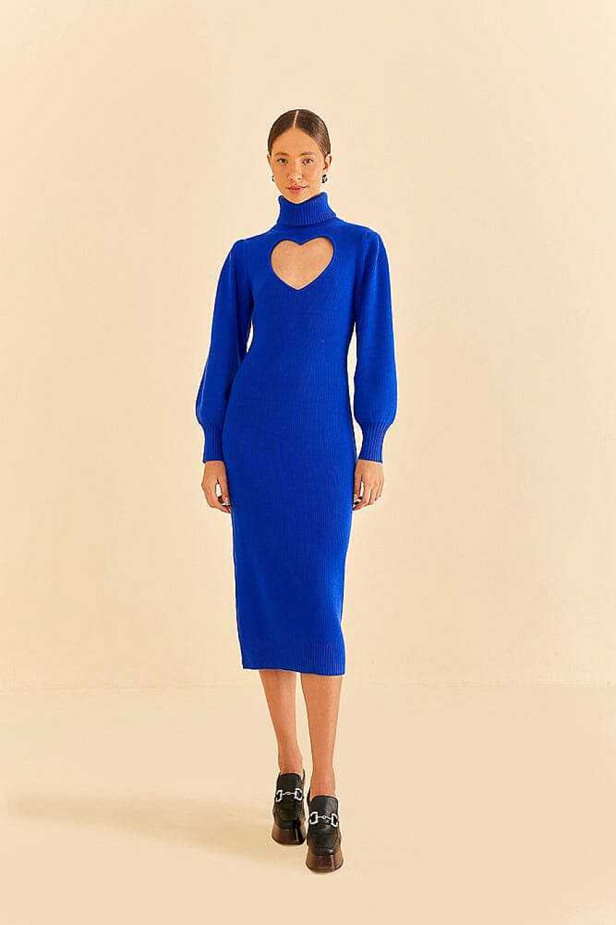 Dresses FARM Rio | Blue Heart Neckline Knit Dress