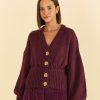 Knitwear FARM Rio | Burgundy Bubble Knit Cardigan