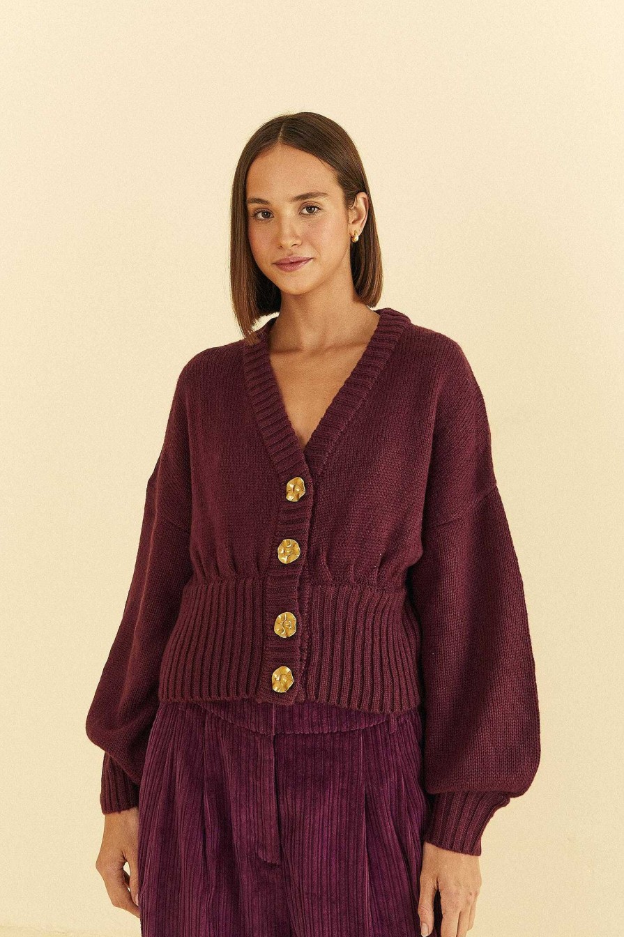 Knitwear FARM Rio | Burgundy Bubble Knit Cardigan