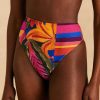 Swimwear FARM Rio | Blue Floral Tropical & Colorful Stripes High Waisted Bikini Bottom