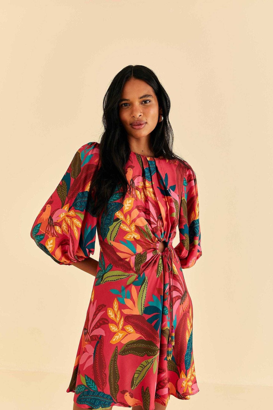 Dresses FARM Rio | Red Rooster Leaves Long Sleeve Mini Dress