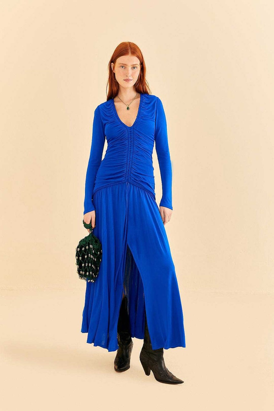 Dresses FARM Rio | Bright Blue Long Sleeve Midi Dress