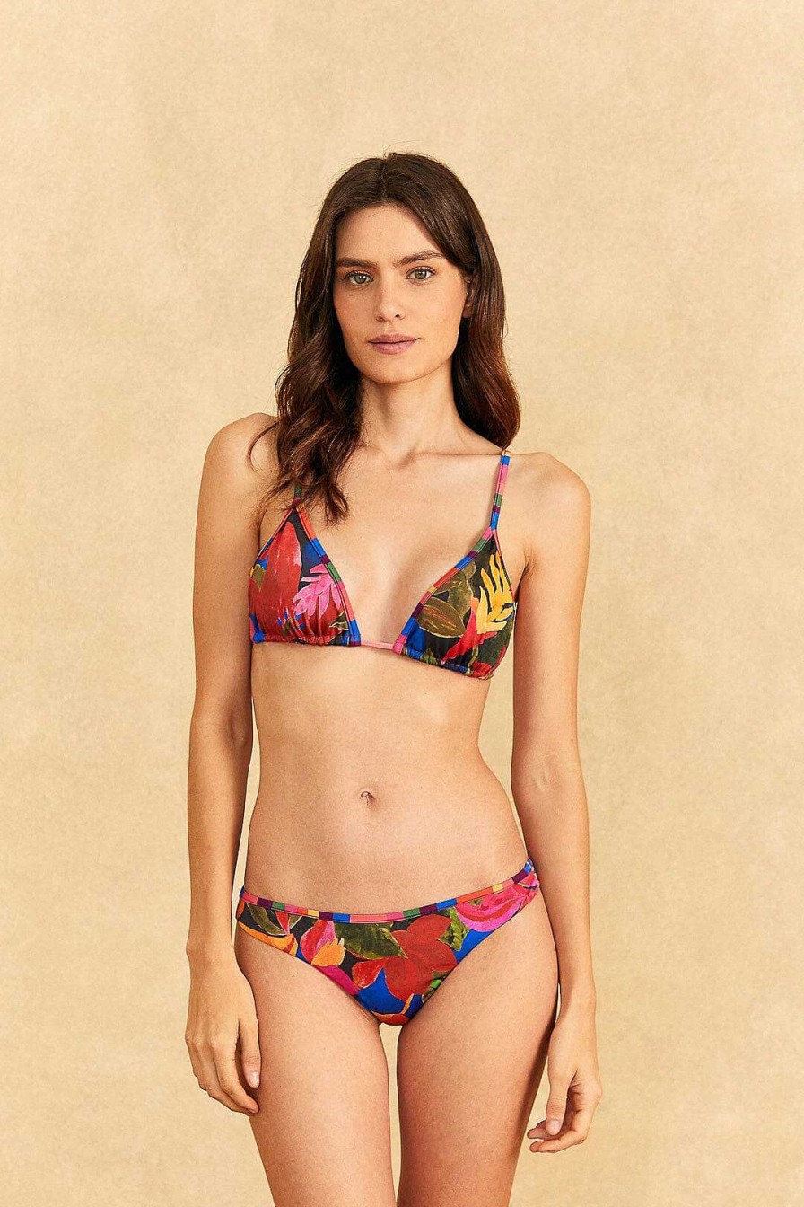 Swimwear FARM Rio | Blue Floral Tropical & Colorful Stripes Triangle Bikini Top