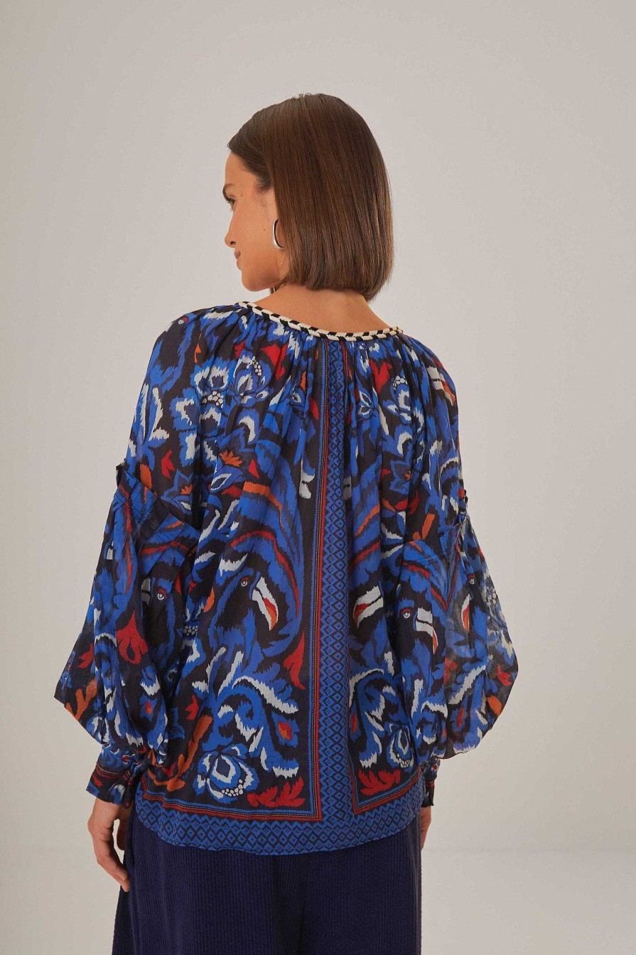 Tops, Shirts & Blouses FARM Rio | Black Toucans Scarf Blouse