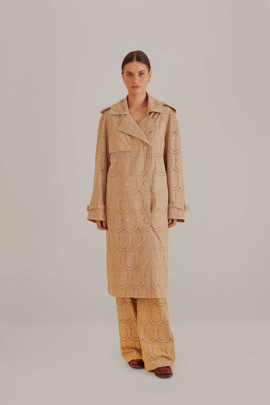 Outerwear FARM Rio | Khaki Pineapple Cotton Eyelet Trench Coat