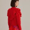 Knitwear FARM Rio | Red Flower Texture Knit Cardigan