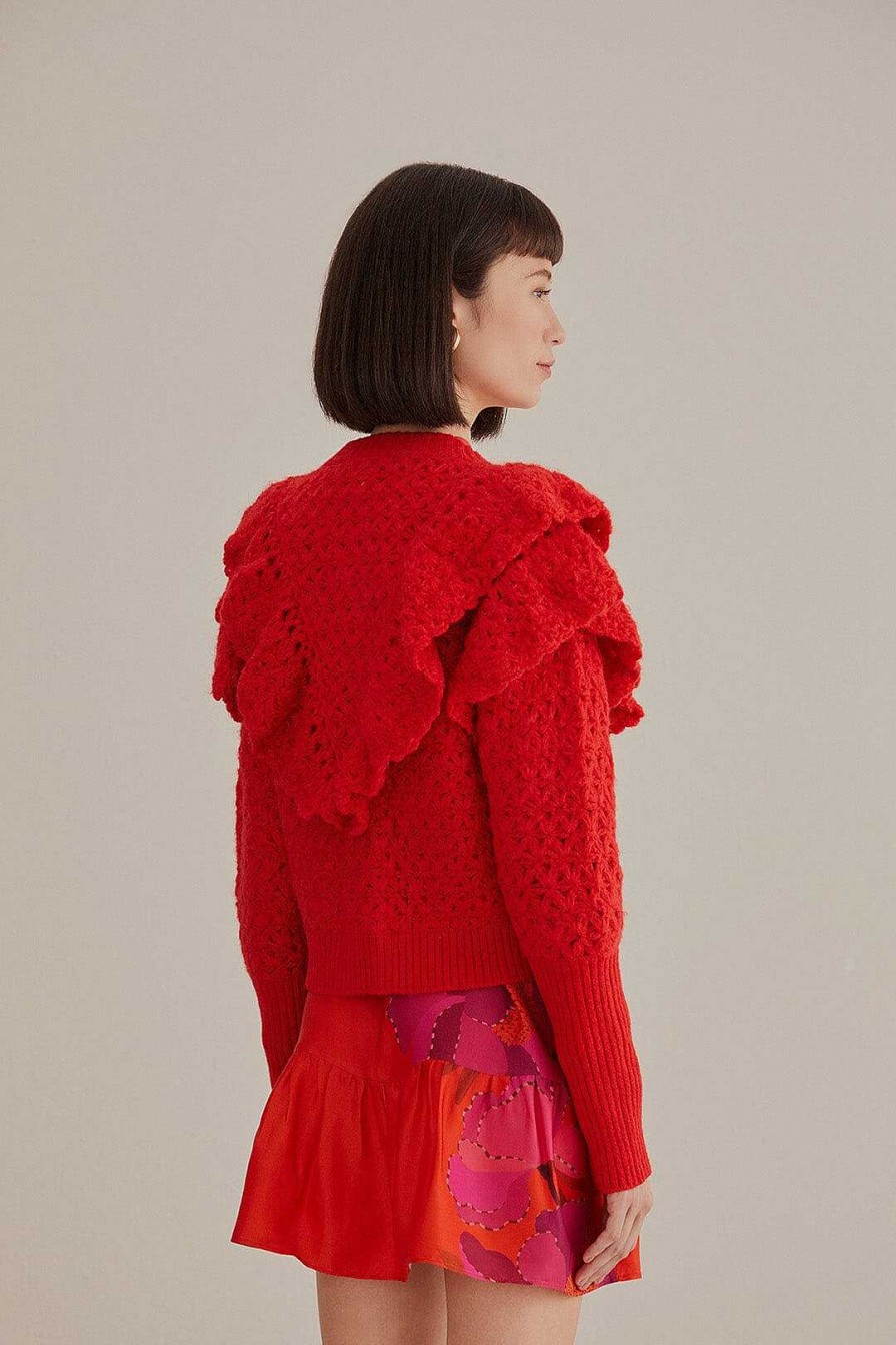 Knitwear FARM Rio | Red Flower Texture Knit Cardigan