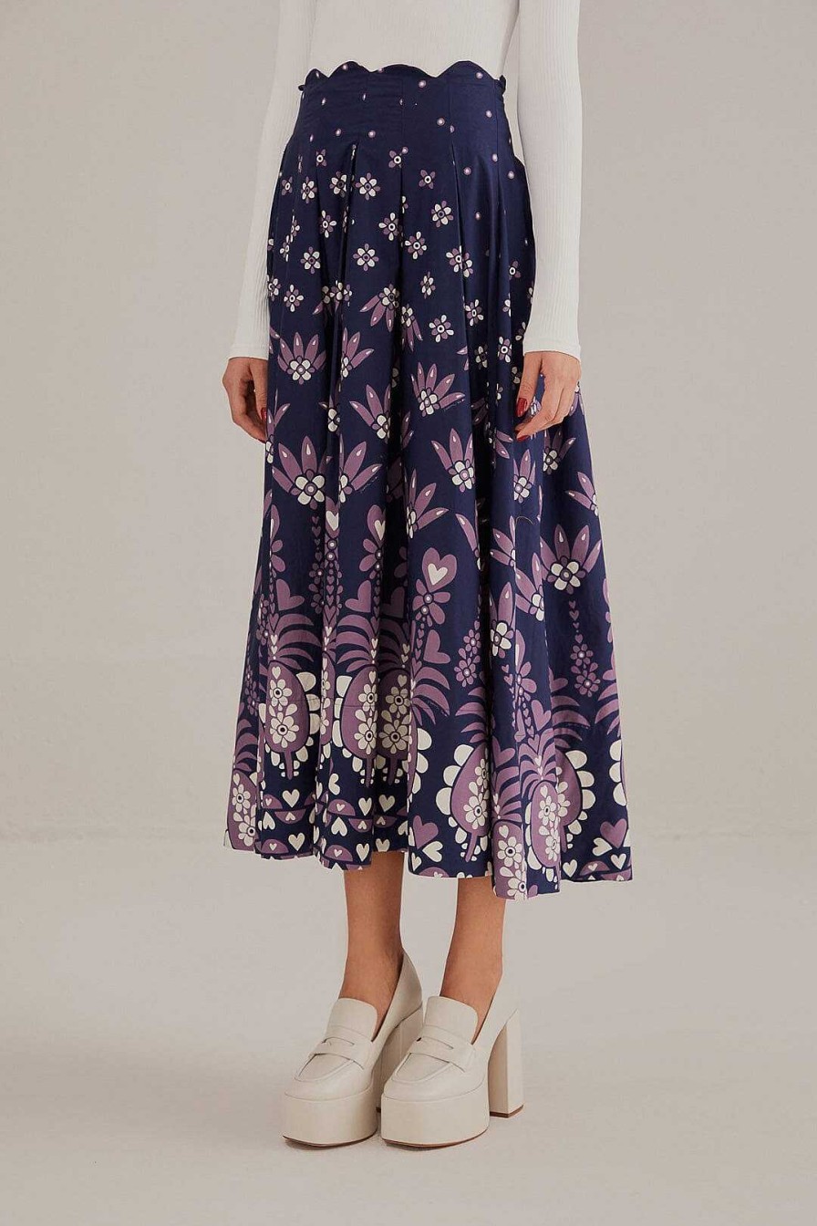 Bottoms FARM Rio | Dark Blue Ainika Martina Midi Skirt