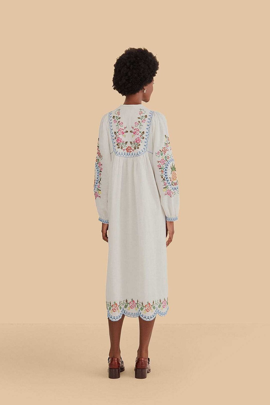 Dresses FARM Rio | Off-White Embroidered Midi Dress