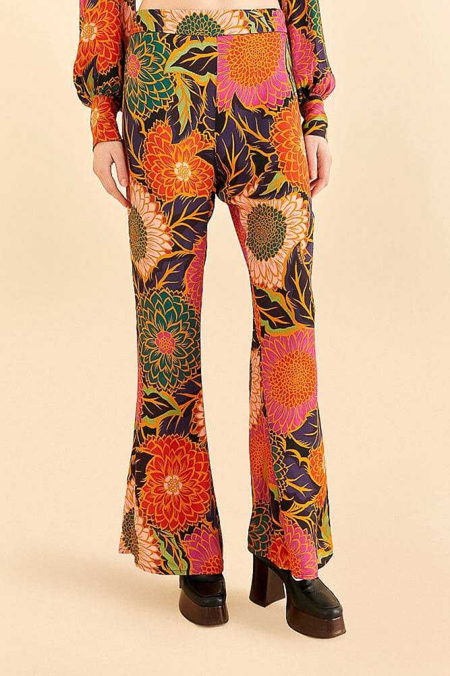 Bottoms FARM Rio | Multicolor Vintage Garden Satin Flare Pants