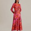 Dresses FARM Rio | Pink Bold Floral Long Sleeve Maxi Dress