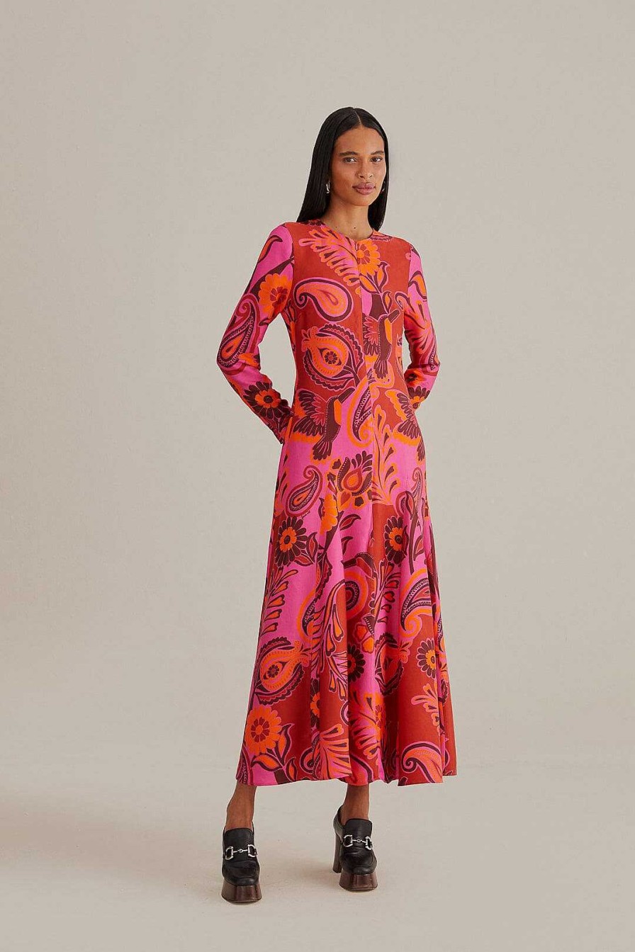 Dresses FARM Rio | Pink Bold Floral Long Sleeve Maxi Dress