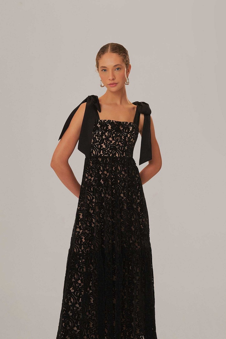 Dresses FARM Rio | Black Velvet Lace Sleeveless Maxi Dress