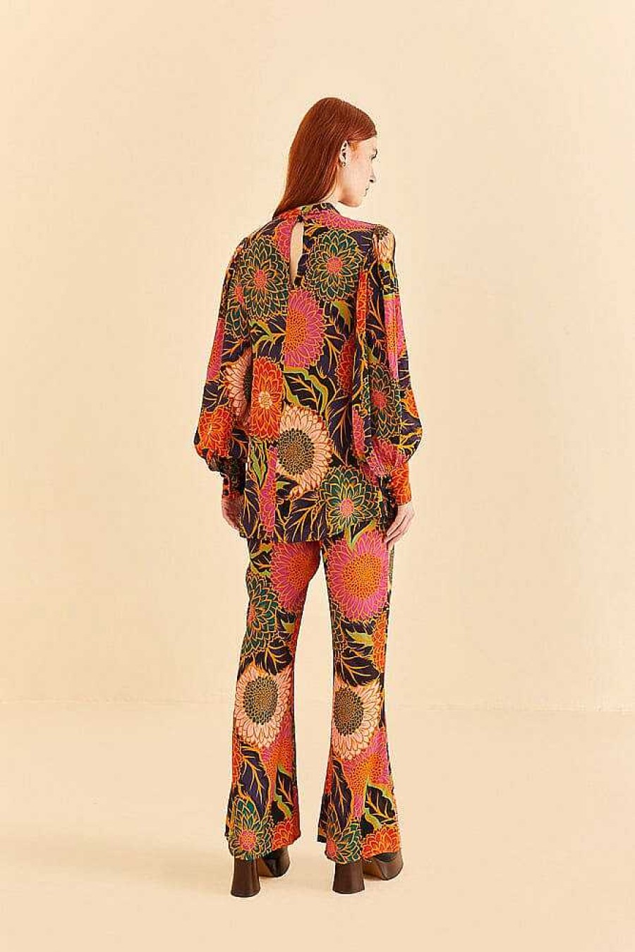 Bottoms FARM Rio | Multicolor Vintage Garden Satin Flare Pants