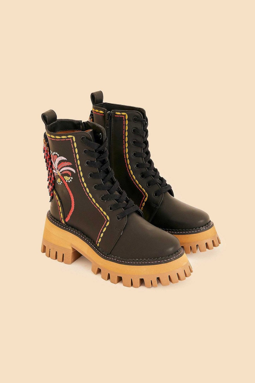 Shoes FARM Rio | Black Embroidered Mid Boot