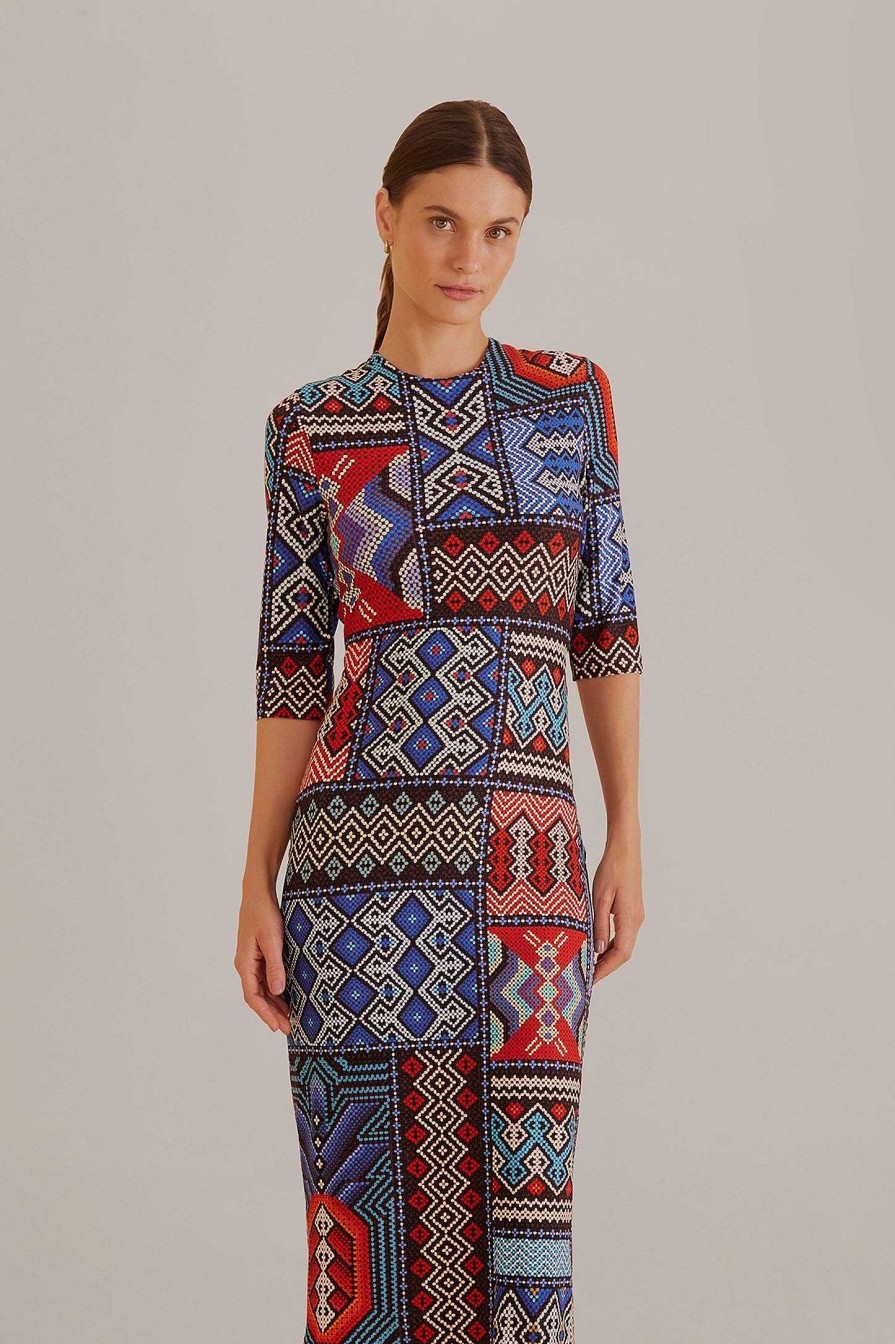 Dresses FARM Rio | Multicolor Rauti Short Sleeve Midi Dress