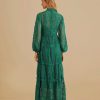 Dresses FARM Rio | Dark Green Guipure Long Sleeve Maxi Dress