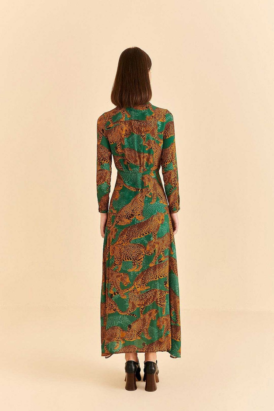 Dresses FARM Rio | Green Artsy Leopards Long Sleeve Maxi Dress