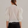 Tops, Shirts & Blouses FARM Rio | Off-White Short Sleeve Pleated Blouse