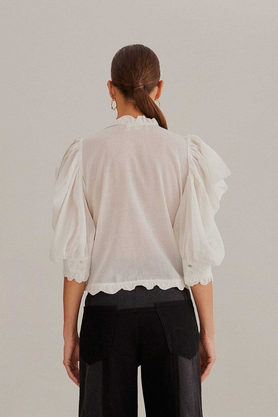 Tops, Shirts & Blouses FARM Rio | Off-White Short Sleeve Pleated Blouse