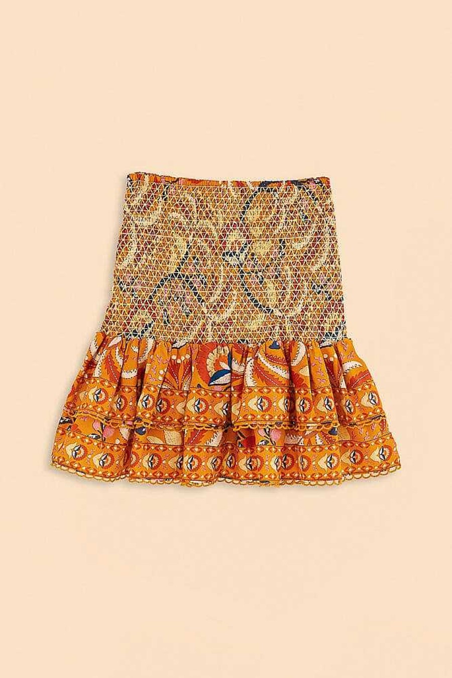 Bottoms FARM Rio | Yellow Palms Party Smocked Mini Skirt