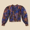 Tops, Shirts & Blouses FARM Rio | Blue Tropical Gold Pleated Long Sleeve Blouse