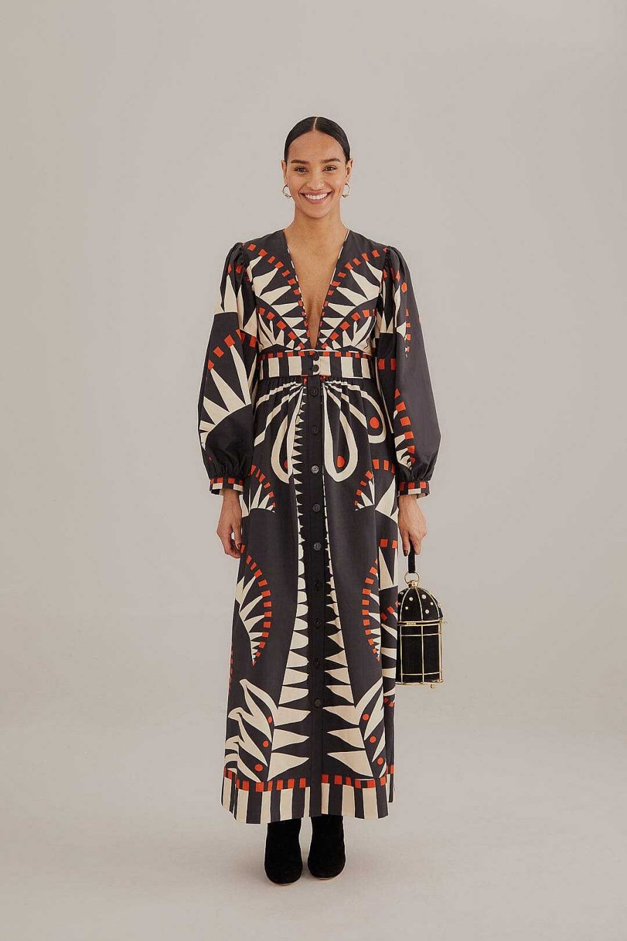 Dresses FARM Rio | Black Coconut Grove Puff Sleeve Maxi Dress