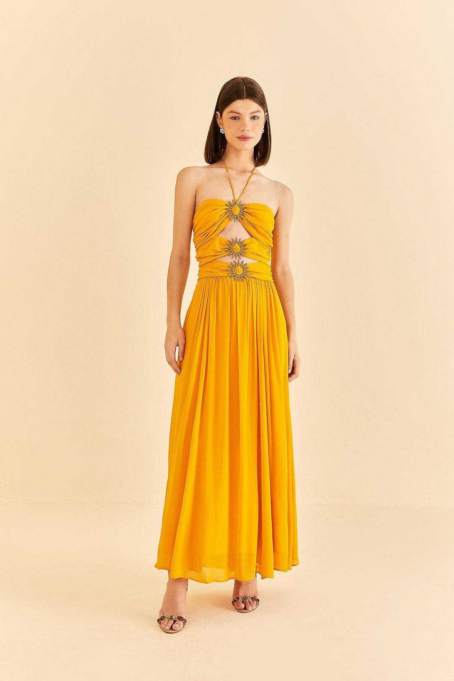 Dresses FARM Rio | Yellow Sleeveless Maxi Dress With Sun Buckle