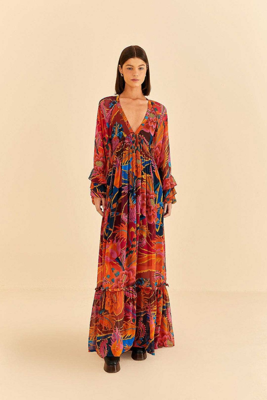 Dresses FARM Rio | Vintage Wave Long Sleeve Maxi Dress