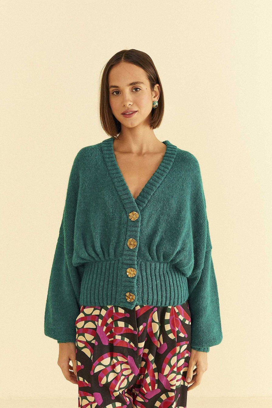 Knitwear FARM Rio | Emerald Bubble Knit Cardigan