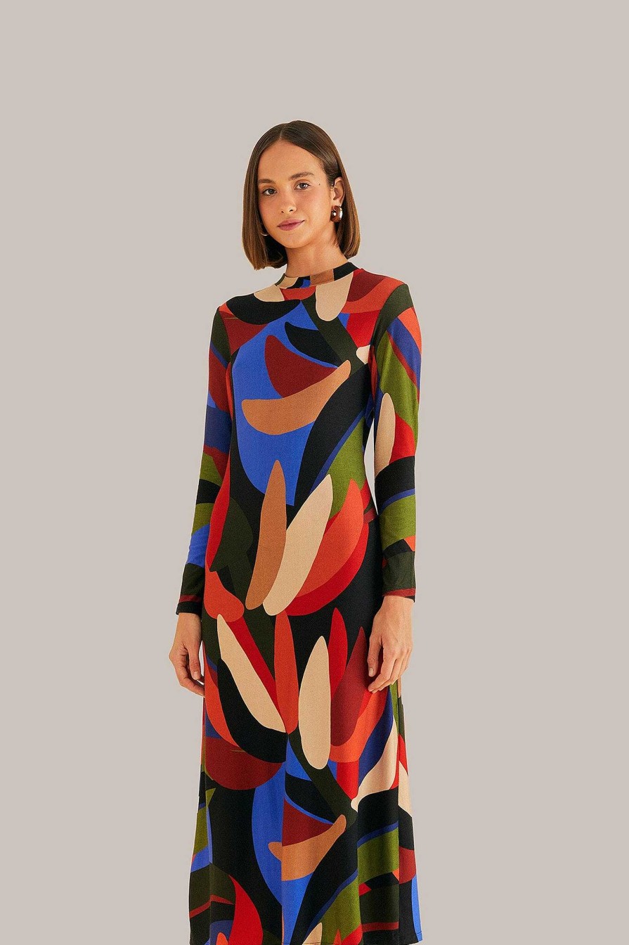 Dresses FARM Rio | Multicolor Graphic Bananas Lenzing Ecovero Viscose Midi Dress