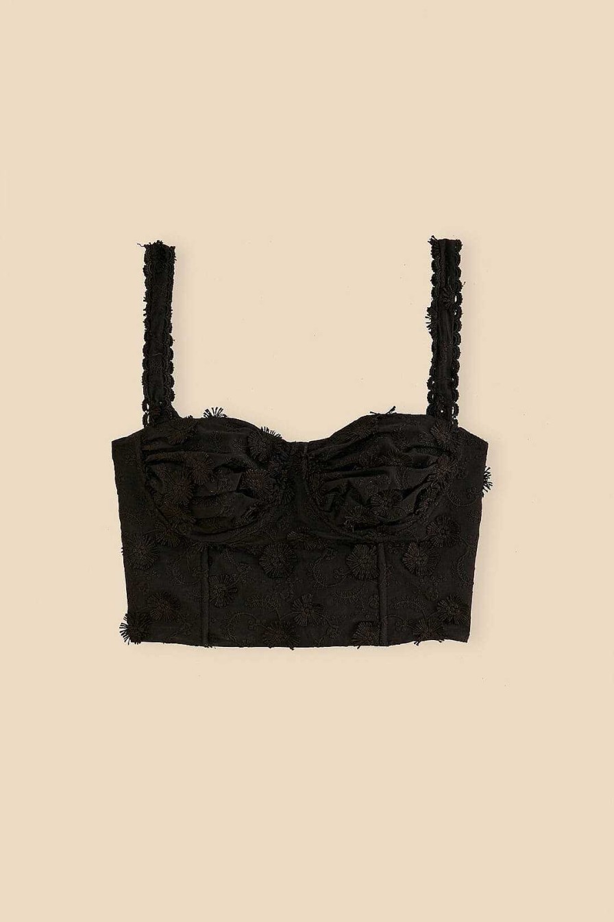 Tops, Shirts & Blouses FARM Rio | Black 3D Flower Corset Crop Top