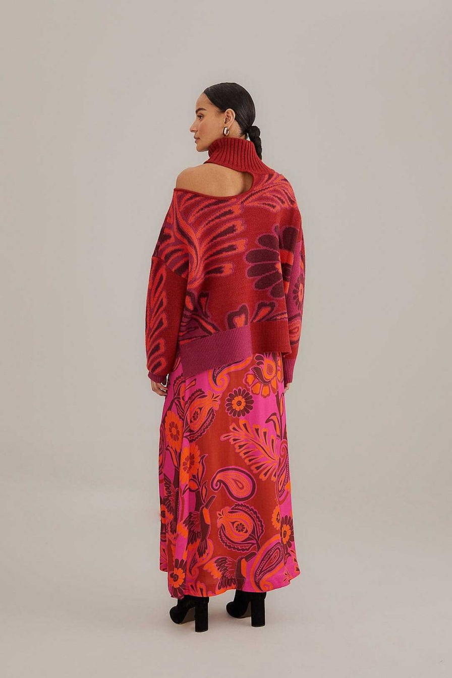 Bottoms FARM Rio | Pink Bold Floral Satin Maxi Skirt