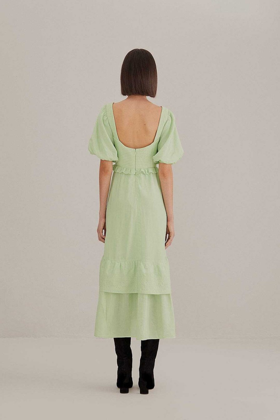 Dresses FARM Rio | Soft Green Short Sleeve Midi Dress