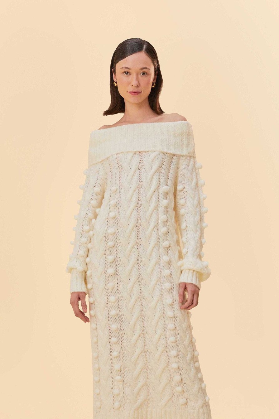 Knitwear FARM Rio | Off-White Braided Midi Sweater Dress