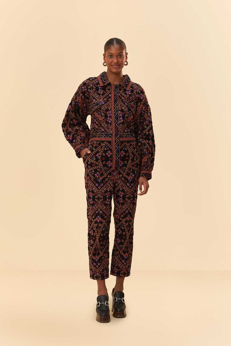 Jumpsuits & Rompers FARM Rio | Embroidered Long Sleeve Jumpsuit