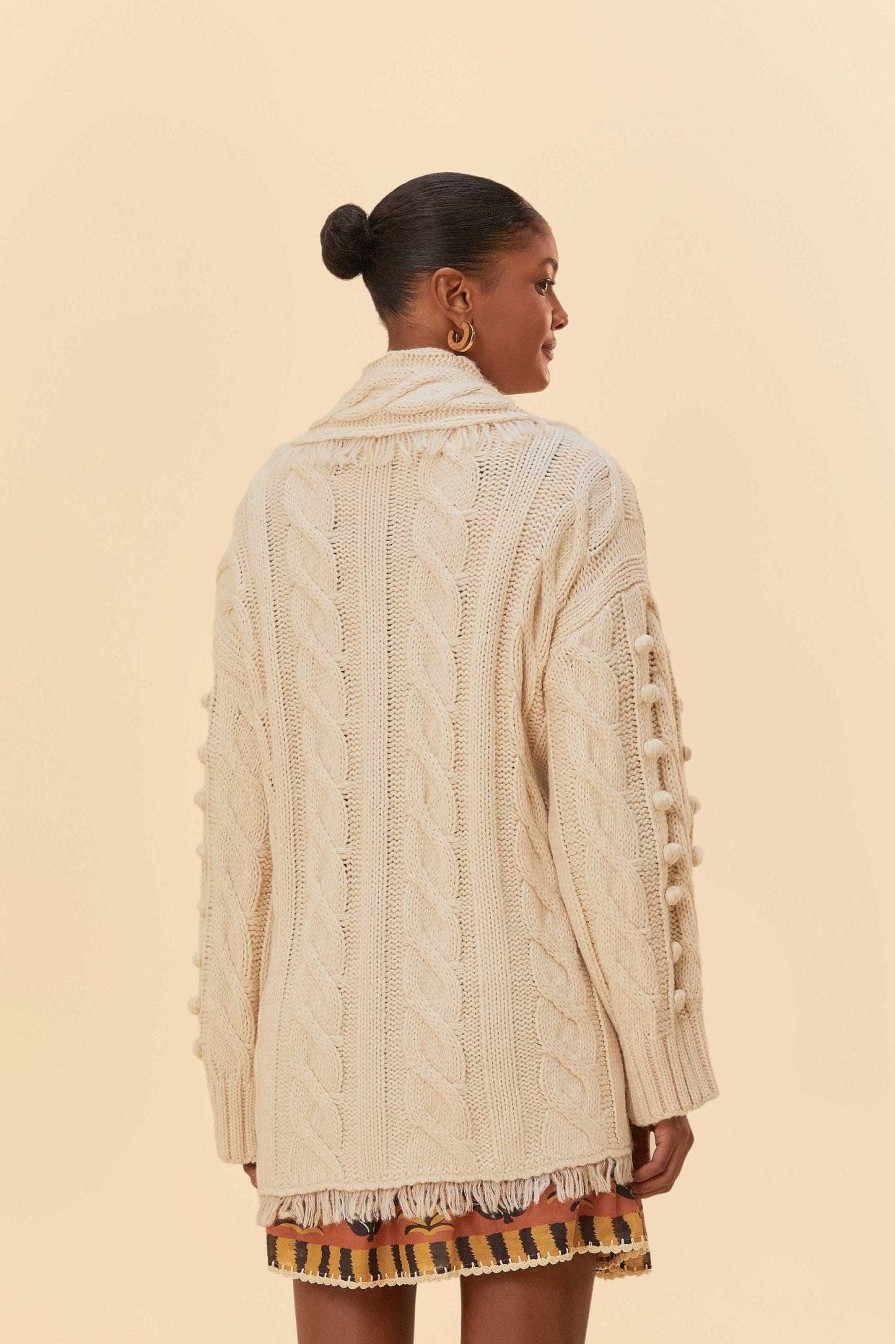 Knitwear FARM Rio | Khaki Braided Knit Cardigan