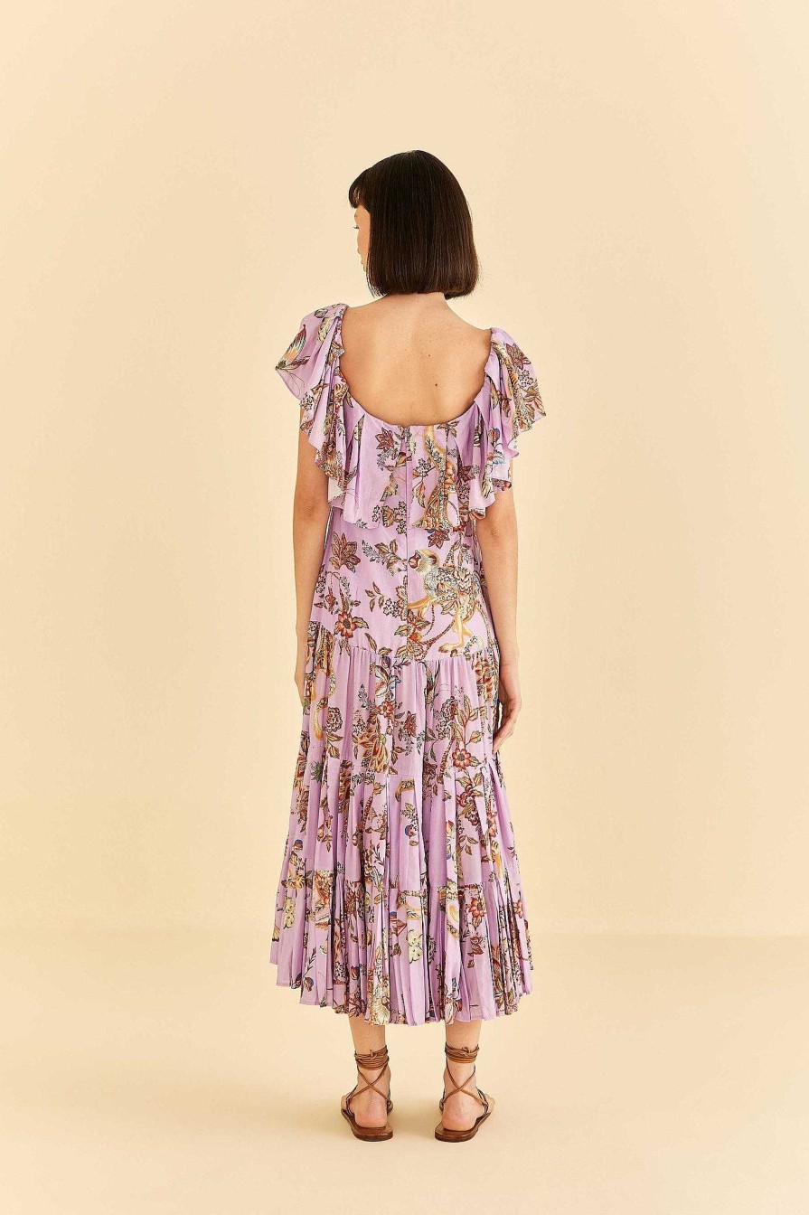 Dresses FARM Rio | Lilac Floral Monkey Short Sleeve Maxi Dress