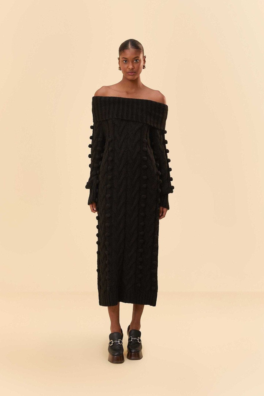 Knitwear FARM Rio | Black Braided Midi Sweater Dress