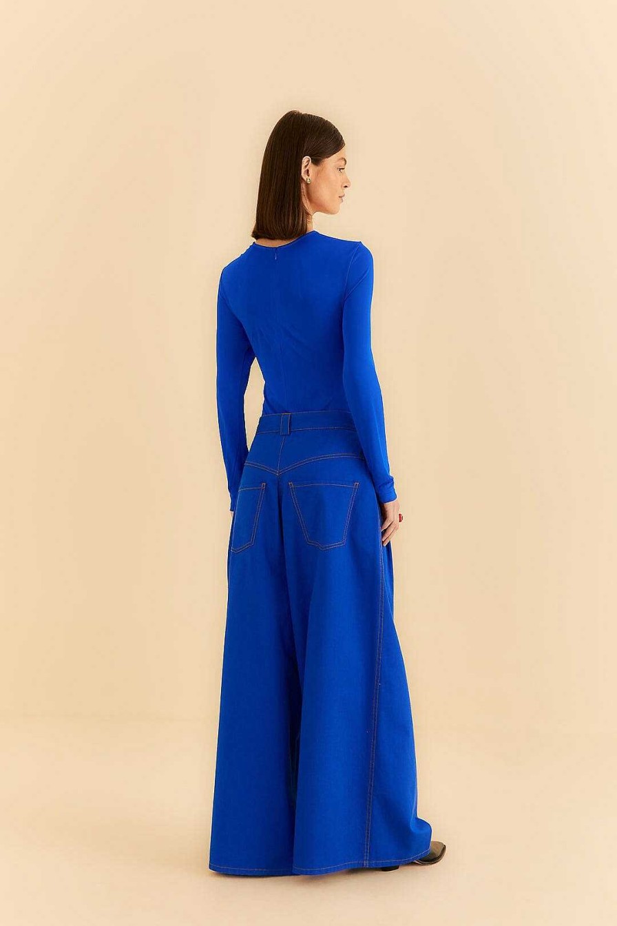 Bottoms FARM Rio | Blue Canvas Maxi Pleated Pants