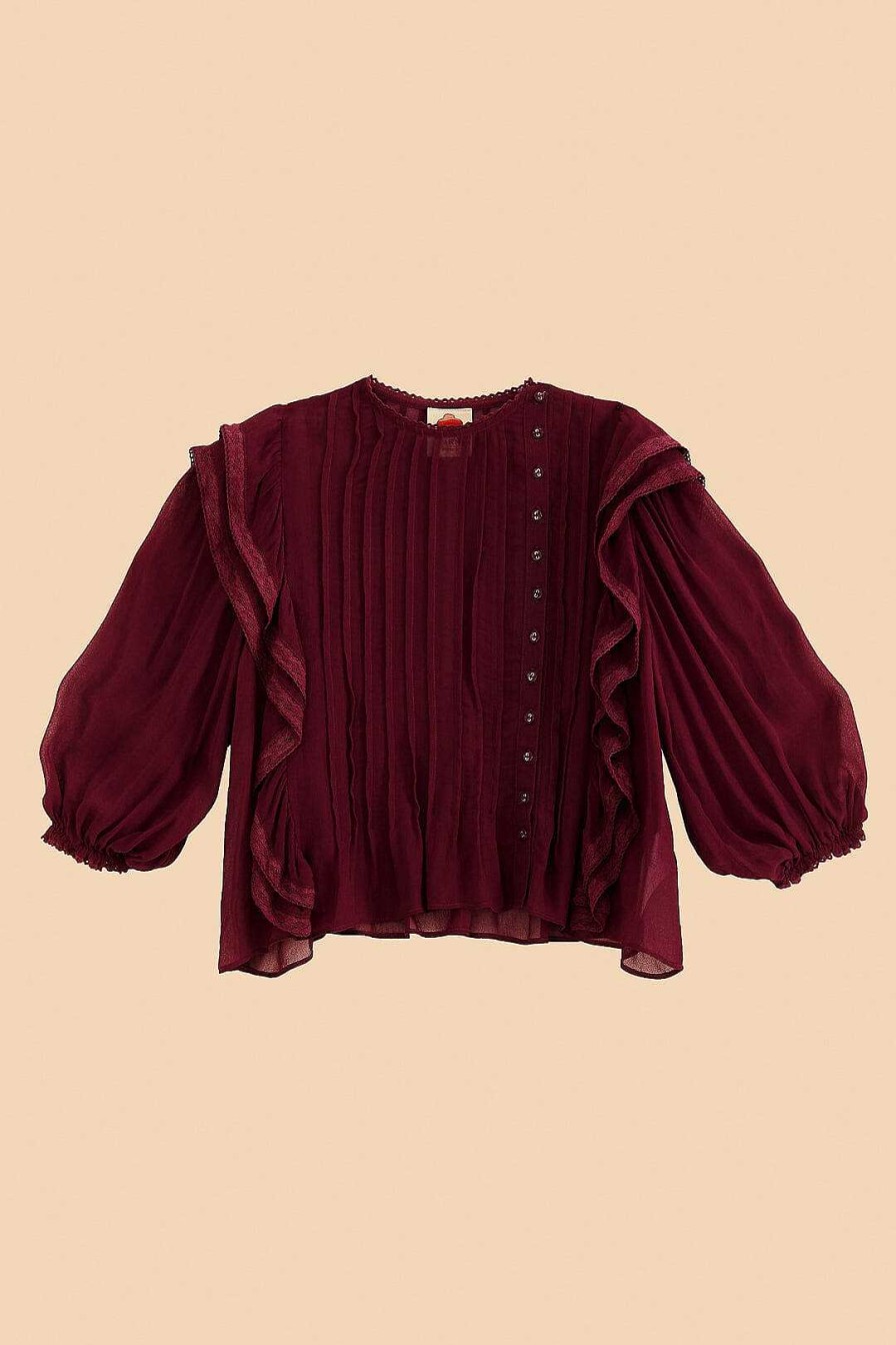 Tops, Shirts & Blouses FARM Rio | Burgundy Ruffle Blouse