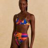 Swimwear FARM Rio | Blue Floral Tropical & Colorful Stripes Bikini Top