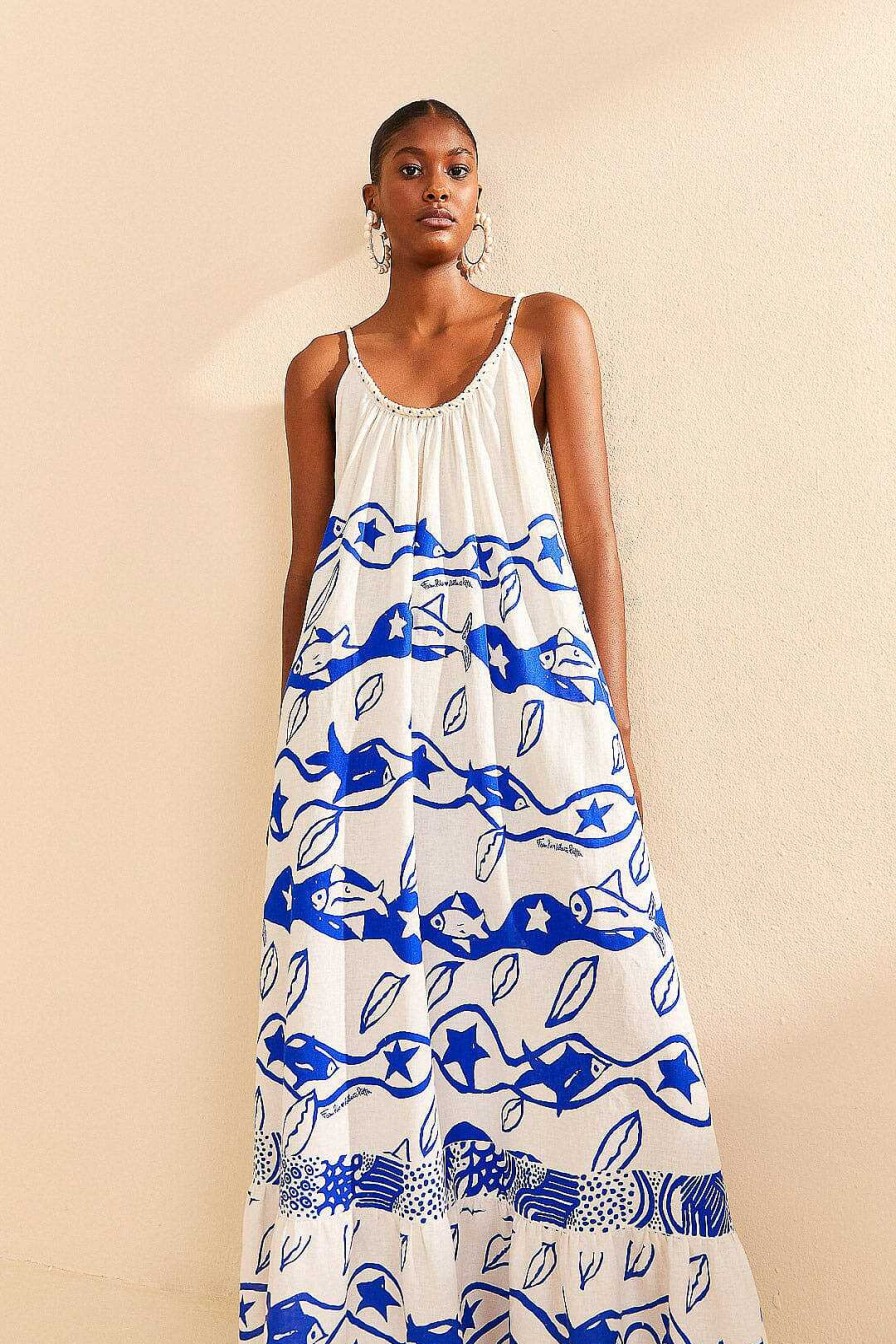 Dresses FARM Rio | Off-White Pitta Waves Sleeveless Maxi Dress