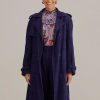 Outerwear FARM Rio | Navy Blue Pineapple Cotton Eyelet Trench Coat