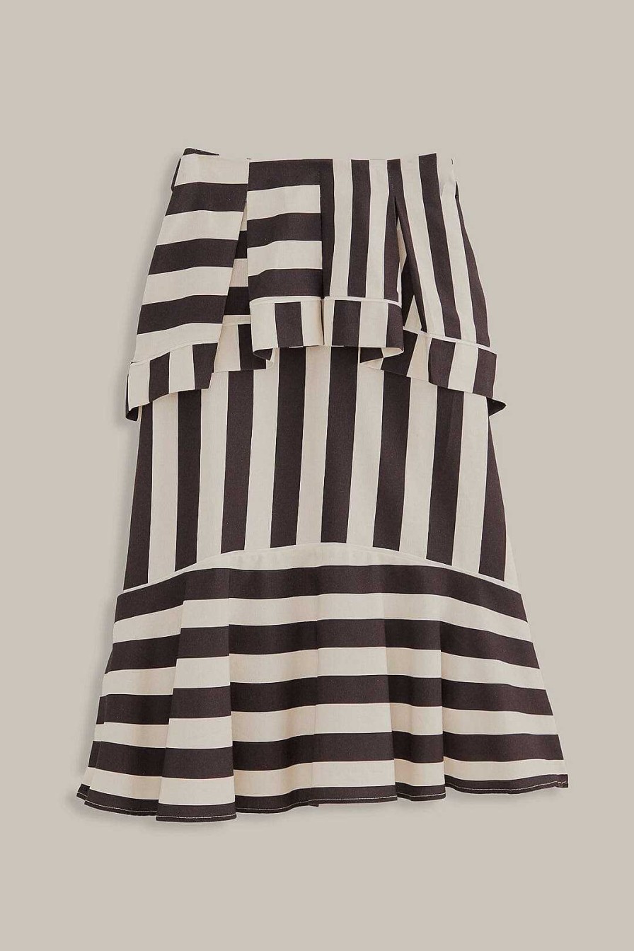 Bottoms FARM Rio | Black Mixed Stripes Midi Skirt