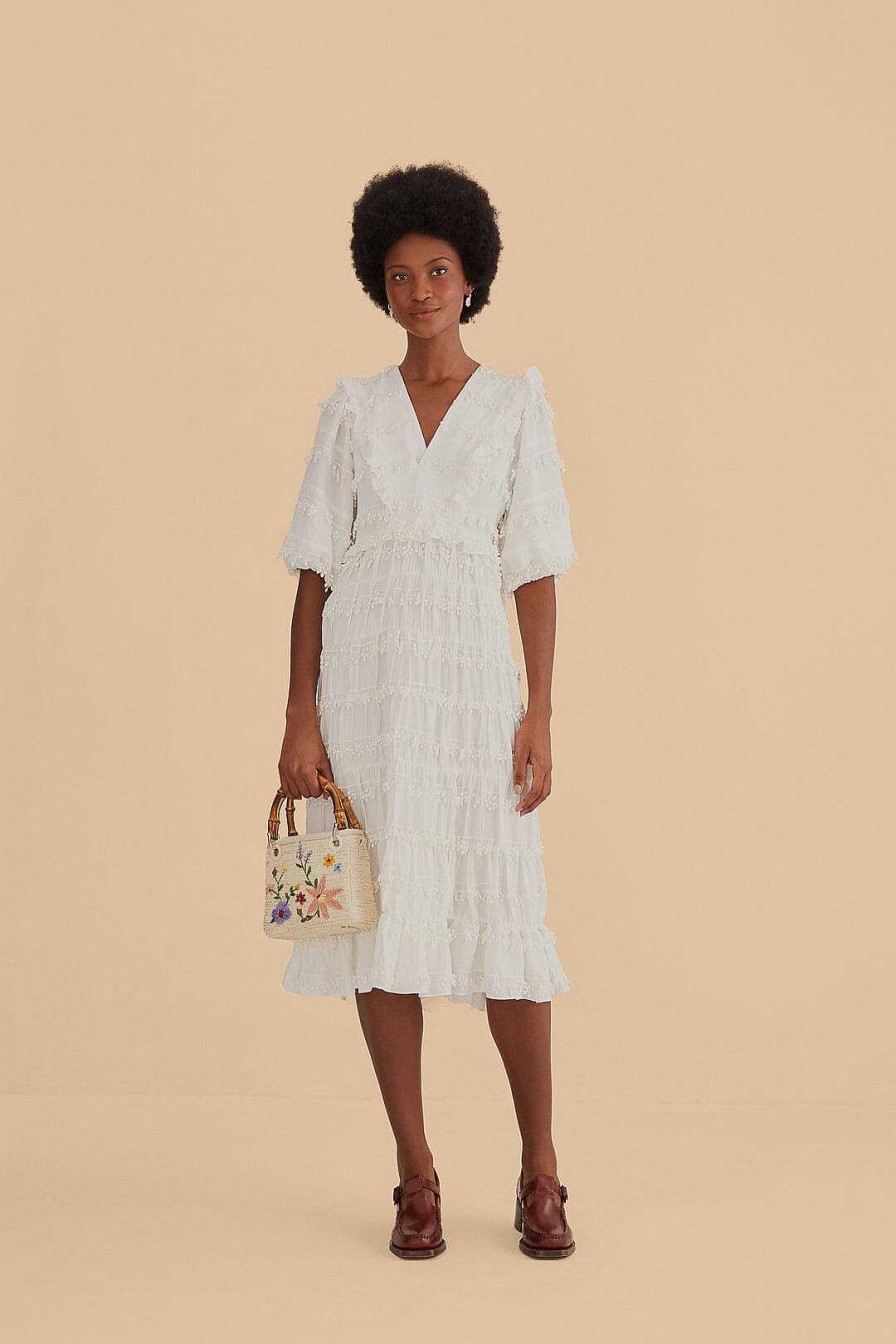 Dresses FARM Rio | Off-White Ruffle Tassels Midi Dress