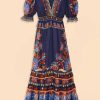 Dresses FARM Rio | Blue Nature Beauty Short Sleeve Maxi Dress