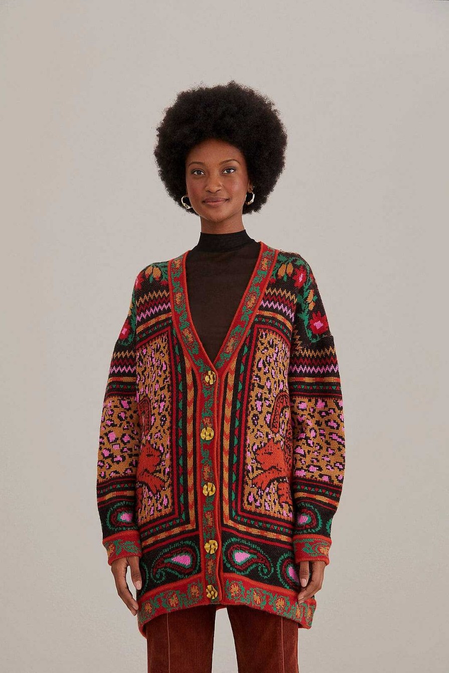 Knitwear FARM Rio | Mixed Tapestry Prints Knit Cardigan